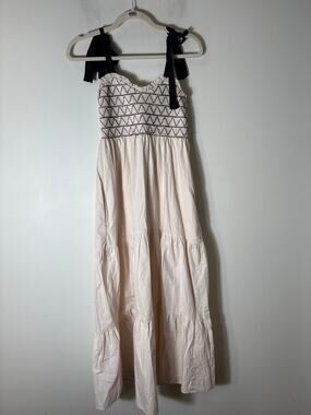 Trixxie Off White Black Cotton Summer Smocked Maxi Dress Sz S